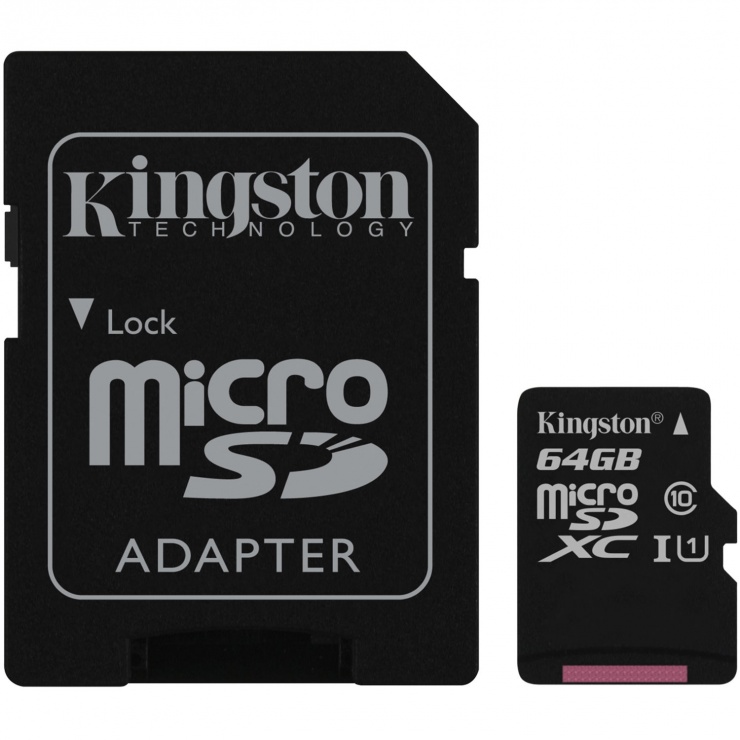 Card de memorie micro SDXC Canvas Select 64GB clasa 10 + adaptor SD, Kingston SDCS/64GB conectica.ro