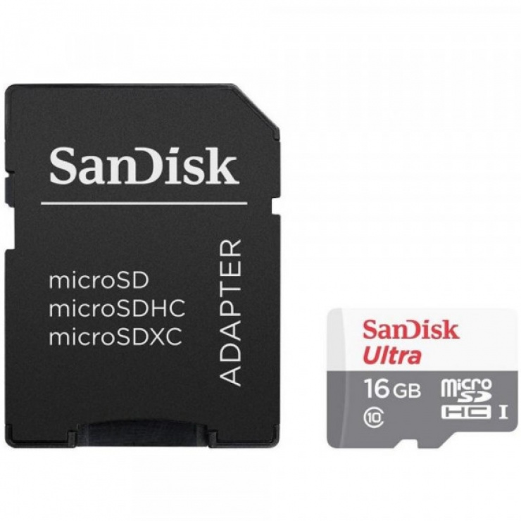 Card de memorie micro SDHC 16GB clasa 10 + adaptor SD, Sandisk Ultra conectica.ro