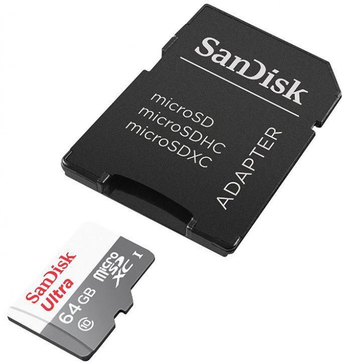 Card de memorie microSDXC 64GB clasa 10 + adaptor SD, Sandisk Ultra conectica.ro