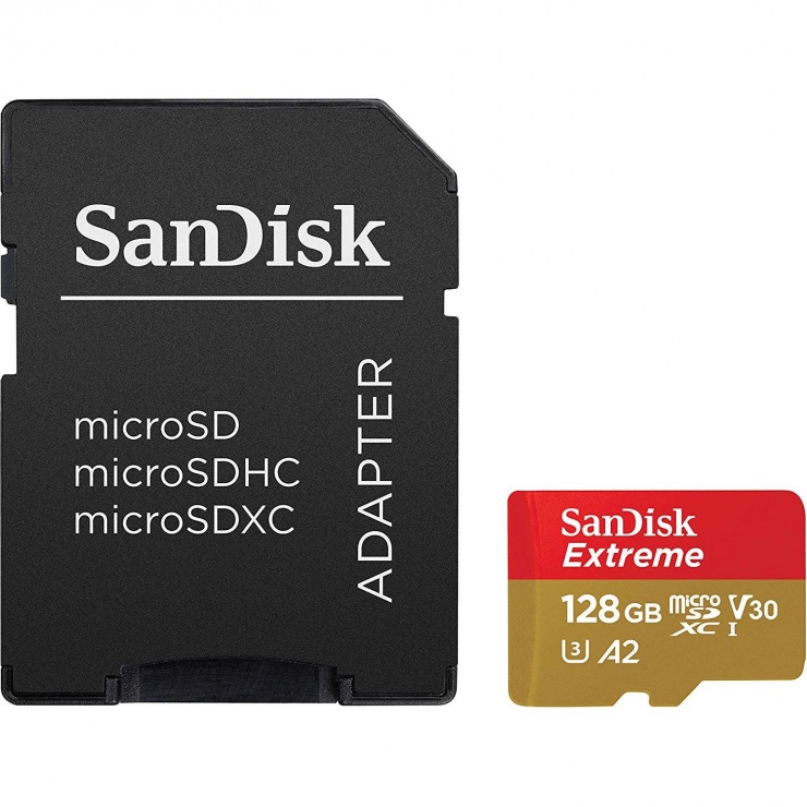 Card de memorie microSDXC 128GB clasa 10 + adaptor SD, SanDisk Extreme (clasa imagine noua 2022