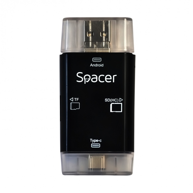 Cititor de carduri USB 3.1 tip C + micro USB + adaptor USB-A la SD, Micro-SD, MMC, Spacer SPCR-309 conectica.ro