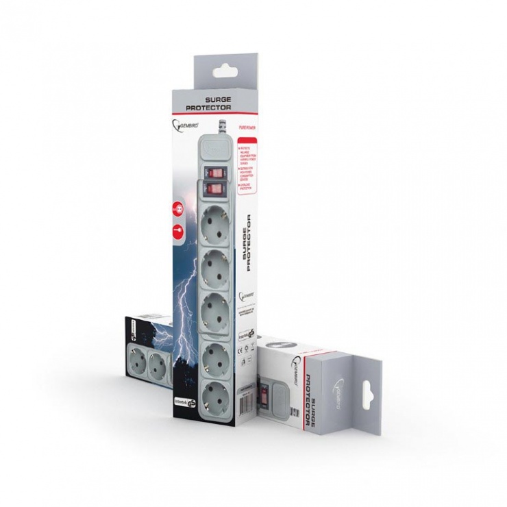 Prelungitor cu protectie 6 prize schuko 1.8m, gembird spg6-b-6c