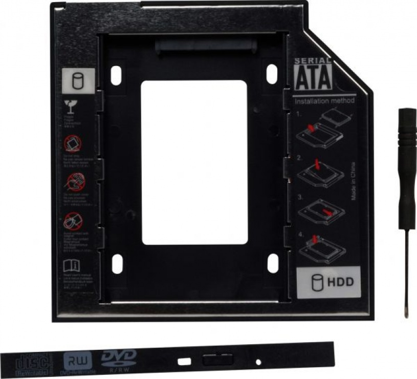 Installation frame (caddy) Slim SATA 5.25″ pentru HDD SATA 12.7mm 2.5″, Spacer SPR-25DVDN