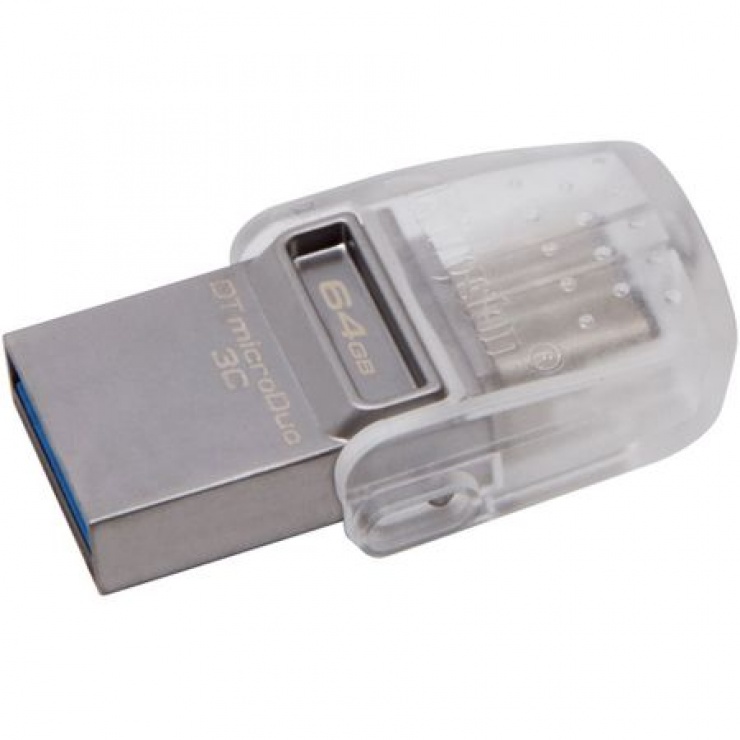 Stick USB 3.0 64GB DATA TRAVELER microDuo 3C OTG USB-A + USB-C, Kingston DTDUO3C/64GB conectica.ro