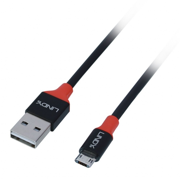 Cablu USB 2.0 la micro USB reversibil 1m Negru, Lindy L31467 conectica.ro