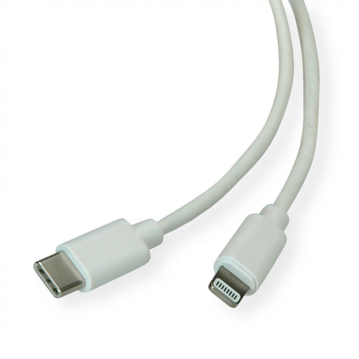 Cablu de date + incarcare USB-C la iPhone Lightning MFI T-T 1m Alb, Roline 11.02.8323 imagine noua