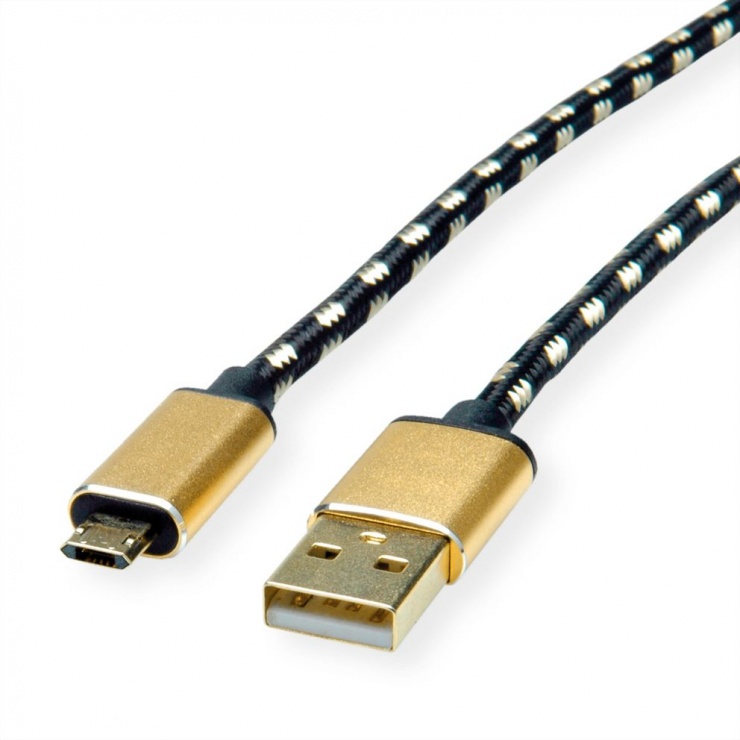 Cablu micro usb-b reversibil la usb 2.0 gold t-t 1.8m, roline 11.02.8820