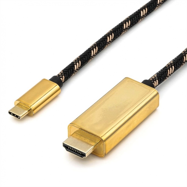 Cablu USB-C la HDMI 4K60Hz GOLD T-T 1m, Roline 11.04.5844 conectica.ro imagine noua tecomm.ro