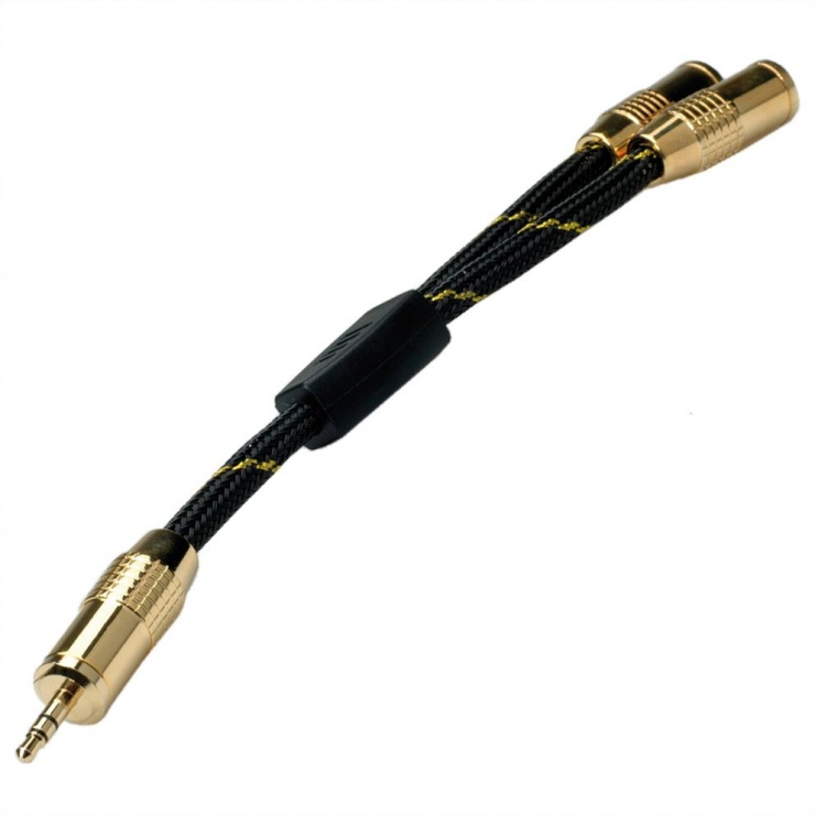 Cablu spliter GOLD Jack stereo 3.5mm la 2 x jack stereo T-M 0.15m, Roline 11.09.4213 0.15m imagine noua