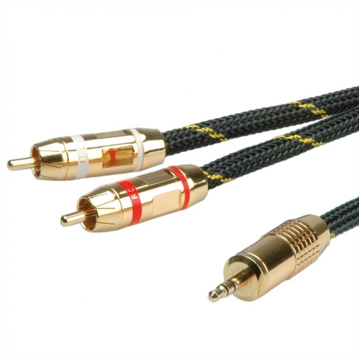 Cablu audio GOLD Jack 3.5mm Stereo la 2 x RCA ecranat T-T 10m, Roline 11.09.4279 10m imagine noua