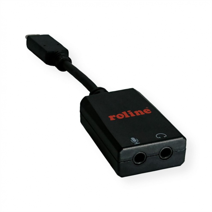 Adaptor audio USB-C la 2 x jack stereo (casca + microfon) T-M 0.1m, Roline 12.03.3209 conectica.ro