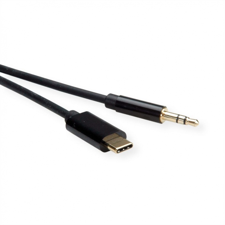 Cablu audio USB-C la jack stereo 3.5mm T-T Negru 1.8m, Roline 12.03.3217 1.8m imagine noua 2022