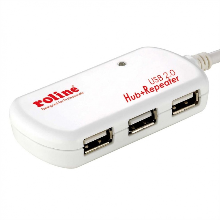 Cablu prelungitor USB 2.0 activ 4 porturi cu repeater 12m, Roline 12.04.1085 conectica.ro imagine noua tecomm.ro
