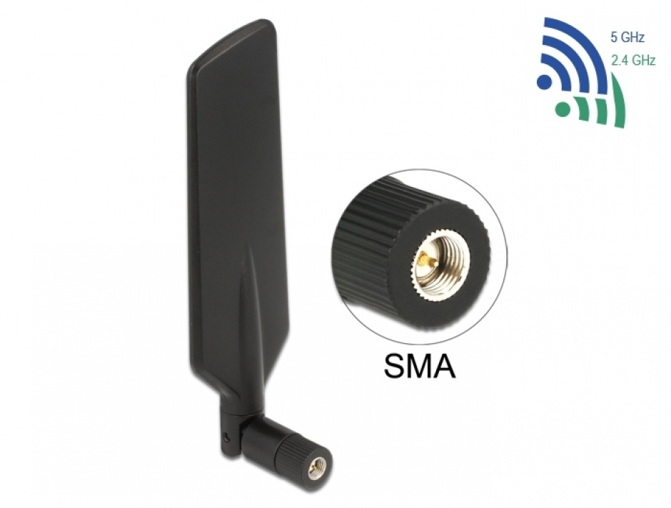 Antena LTE WLAN Dual Band SMA 1 – 4 dBi omnidirectional rotabila, Delock 12408 12408