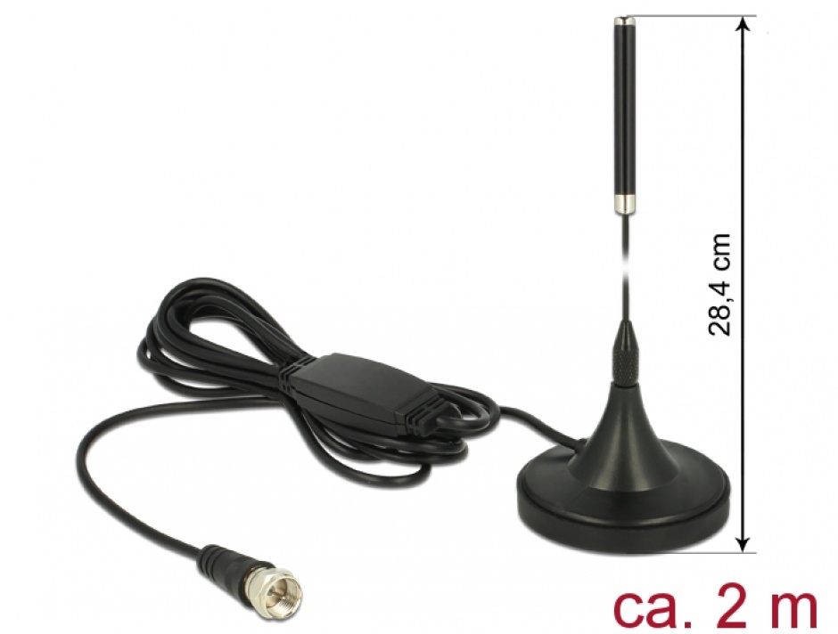 Antena DAB+ 21 dBi activ omnidirectional cu stand F Plug, Delock 12413 12413
