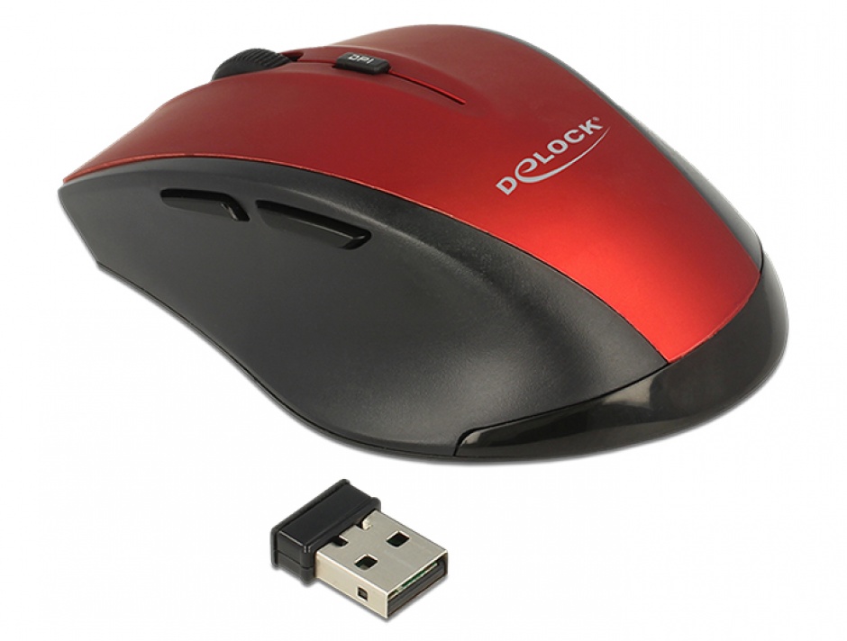 Mouse wireless ergonomic Negru/Rosu, Delock 12493 conectica.ro