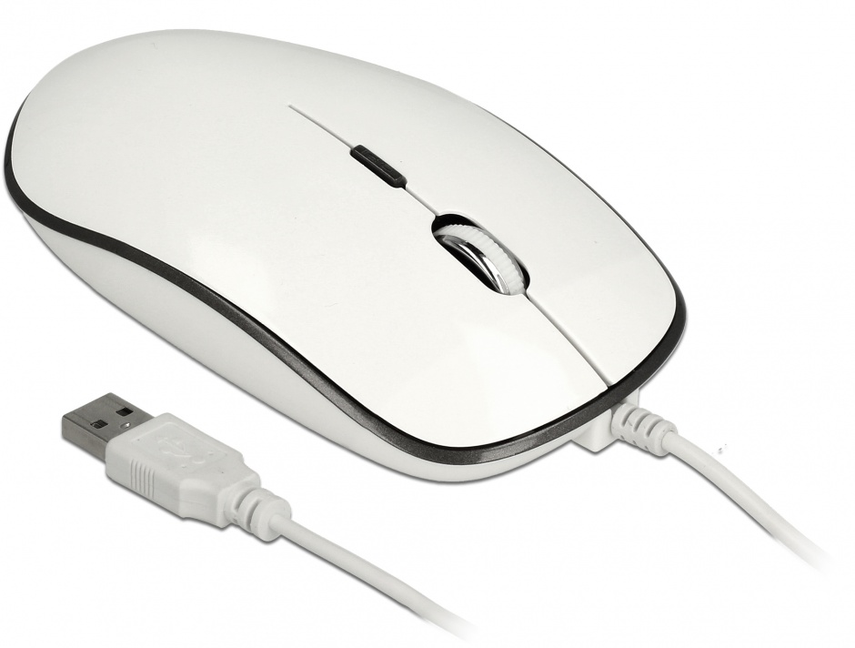 Mouse optic USB 4 butoane USB-A + adaptor USB-C alb, Delock 12532 12532