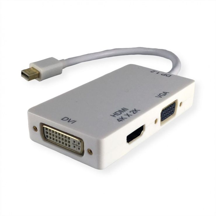 Adaptor Mini Displayport la HDMI 4K, DVI, VGA Activ T-M Alb, Value 12.99.3155 12.99.3155