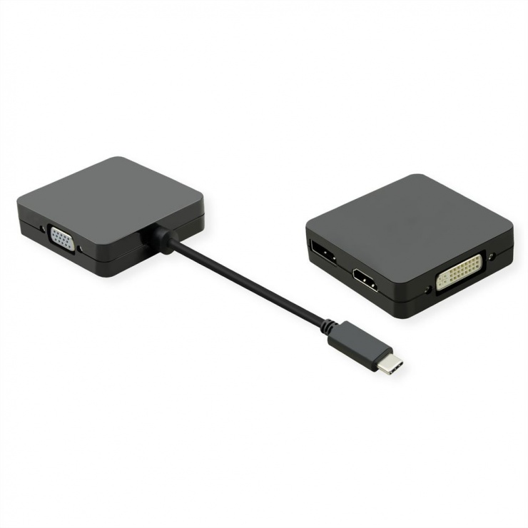 Adaptor USB-C la VGA / DVI / HDMI / Displayport 4K@60Hz T-M 0.1m Negru, Value 12.99.3231 0.1m imagine noua 2022