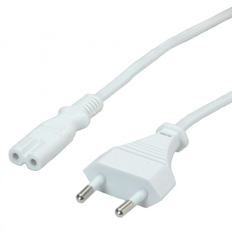 Cablu alimentare Euro la IEC C7 (casetofon) 2 pini 1.8m Alb, Value 19.99.2095 conectica.ro