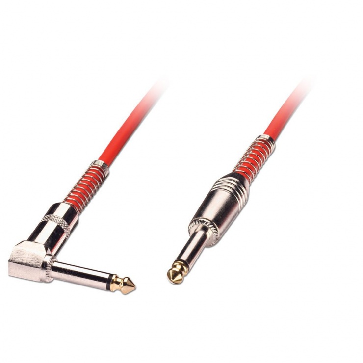 Cablu audio jack mono 6.35mm (pentru chitara) unghi 90 grade t-t 1m rosu, lindy l6001