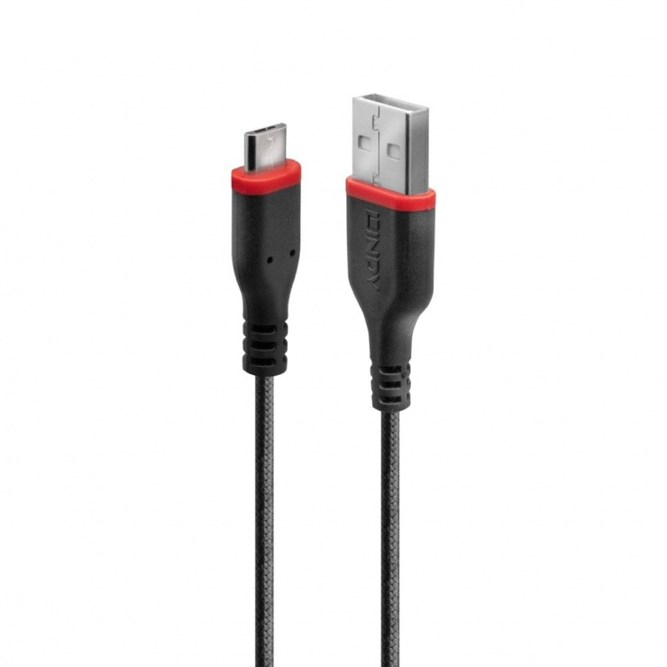 Cablu de incarcare micro USB la USB 2.0 rezistent 1m negru, Lindy L36737 imagine noua