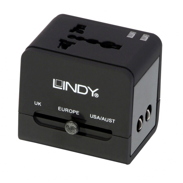 Adaptor universal priza cu 2 x usb negru, lindy l73110