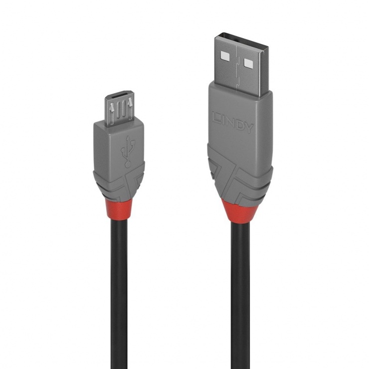 Cablu USB 2.0 la micro USB-B T-T 0.2m Anthra Line, Lindy L36730 0.2m