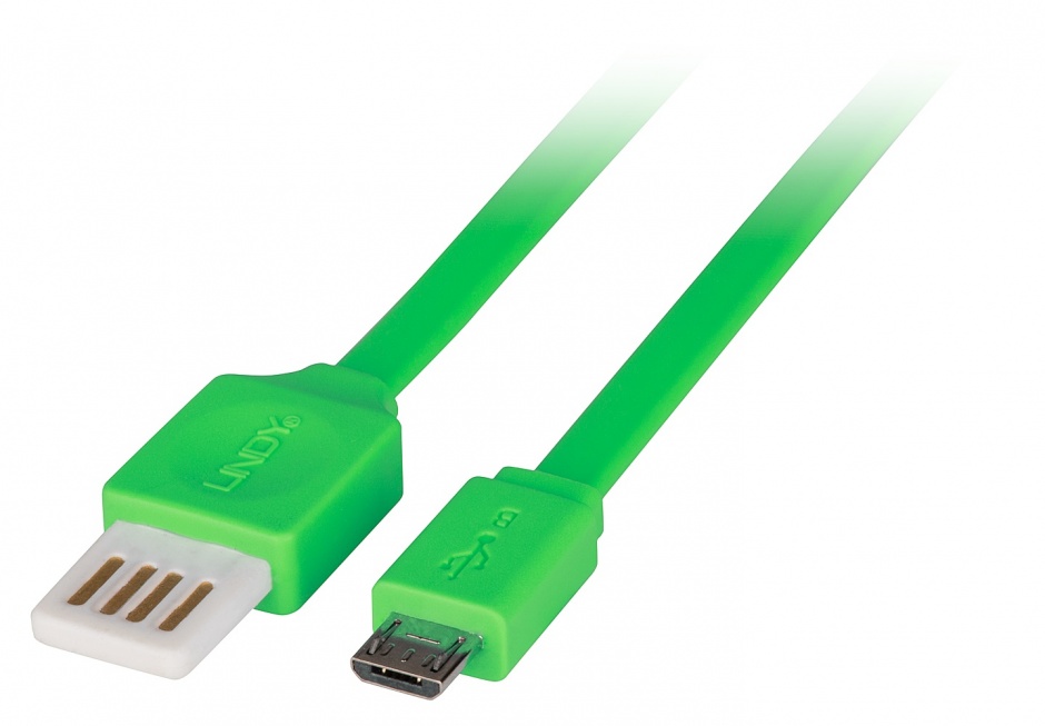 Cablu usb 2.0 la micro usb-b flat reversibil 0.5m verde, lindy l30915