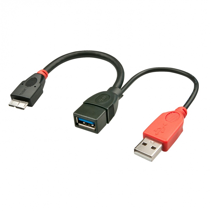 Cablu micro USB 3.0 OTG la USB-A cu alimentare 0.5m, Lindy L31612