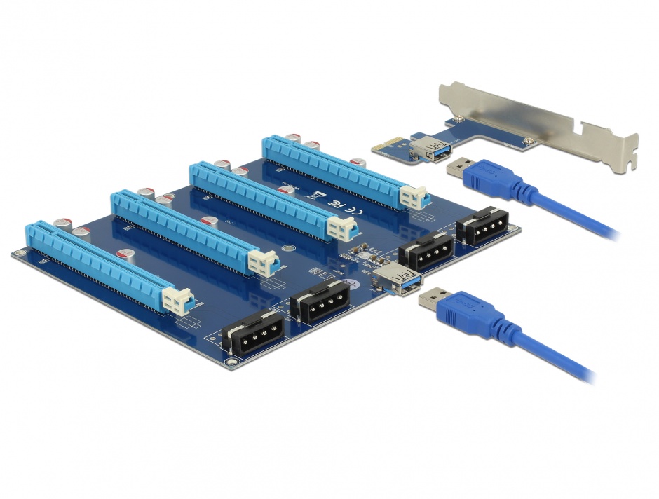 Riser Card PCI Express x1 la 4 x PCIe x16 + cablu USB 60cm, Delock 41427 conectica.ro