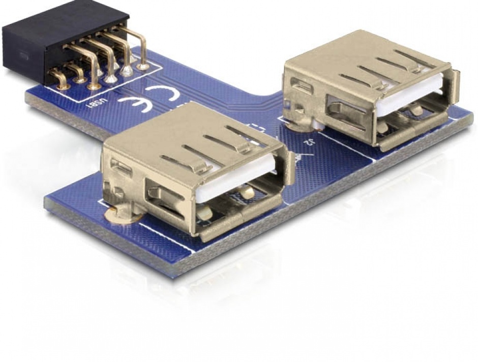 Adaptor pin header la 2 x USB 2.0 orientare sus, Delock 41824 imagine noua