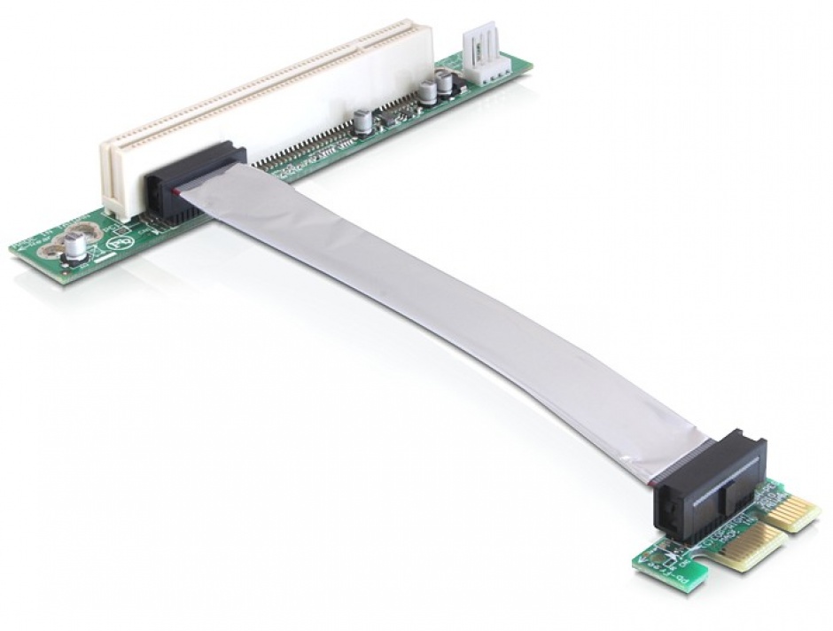 Riser card PCI Express x1 la PCI 32Bit 5V cablu 13 cm insertie stanga, Delock 41857 conectica.ro