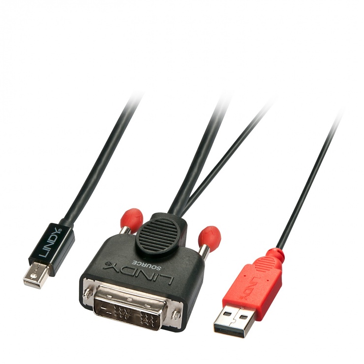 Cablu DVI-D la Mini Displayport Activ cu alimentare USB 1m Negru, Lindy L41996 conectica.ro imagine noua tecomm.ro