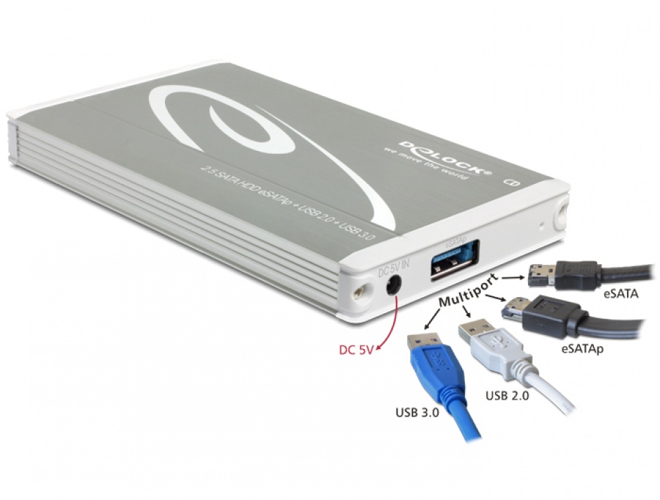 Rack extern pentru SATA HDD 2.5″ la Multiport USB 3.0 + eSATAp, Delock 42514