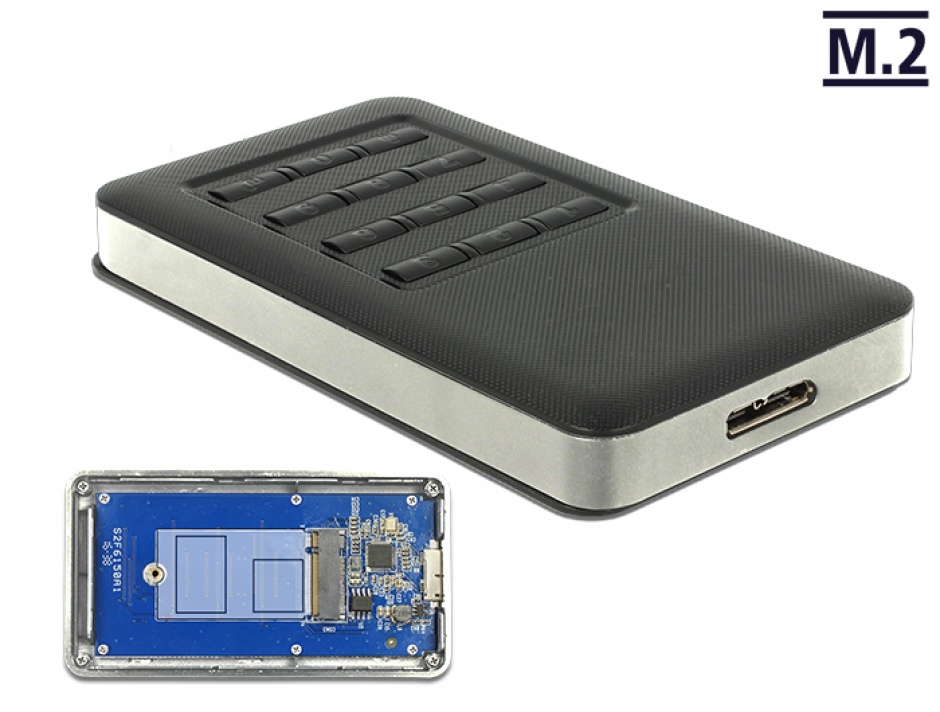 Rack extern M.2 Key B 42 mm SSD la micro USB-B 3.0 cu encryption function, Delock 42594 conectica.ro imagine noua tecomm.ro