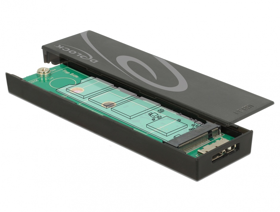 Rack extern toolless M.2 SSD 42/60/80 mm la micro-B USB 3.1 Gen 2, Delock 42598 conectica.ro