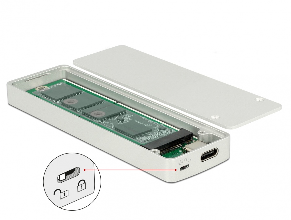 Rack extern M.2 Key B 42/60/80 mm SSD la USB tip C cu protectie la scriere, Delock 42599 imagine noua