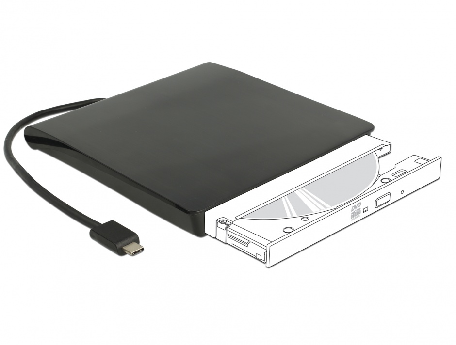 Rack extern USB-C pentru dispozitive 5.25″ Slim SATA 12.7mm Negru, Delock 42601 12.7mm