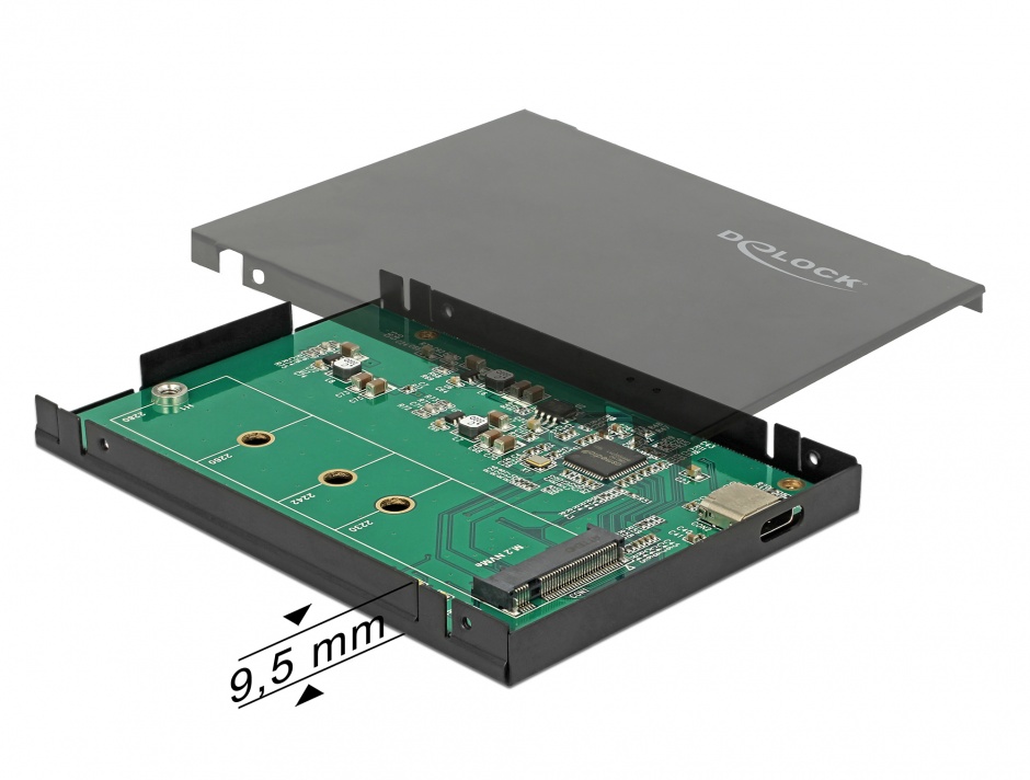 Rack extern 2.5″ pentru M.2 NVMe PCIe SSD la USB-C 3.1 cu protectie EDS, Delock 42609