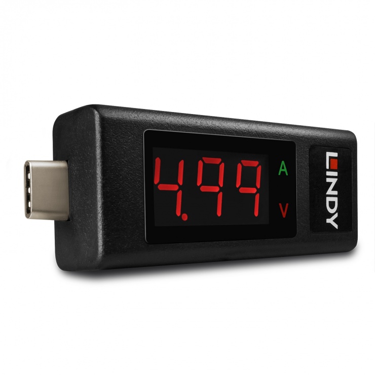 Adaptor USB tip C cu LED indicator pentru Voltaj si Amperaj, Lindy L43050 imagine noua