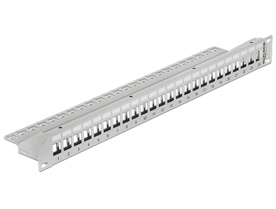 Patch Panel 19" pentru keystone 24 porturi gri, Delock 43302