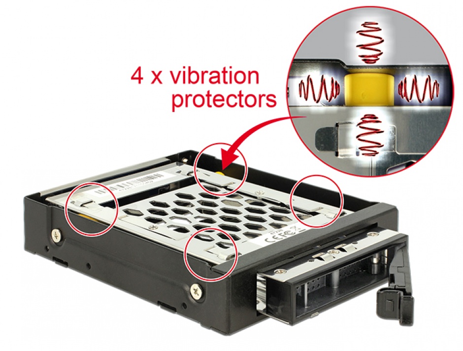 Rack mobil 3.5" pentru 1 x 2.5" SATA / SAS HDD / SSD cu protectie la vibratii, Delock 47228