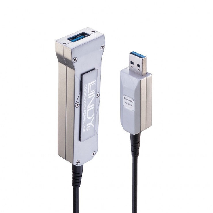 Cablu prelungitor USB 3.0 T-M Hybrid Fibra Optica 50m, Lindy L42701 Lindy 3.0 imagine 2022 3foto.ro