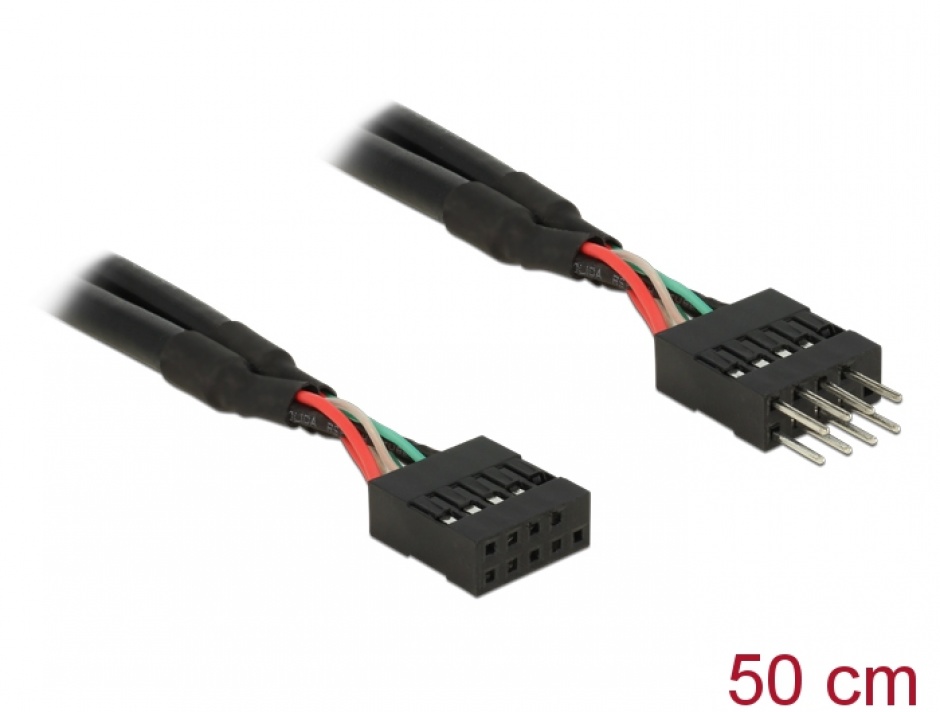 Cablu prelungitor pin header USB 2.0 10 pini T-M 50cm, Delock 83874 conectica.ro