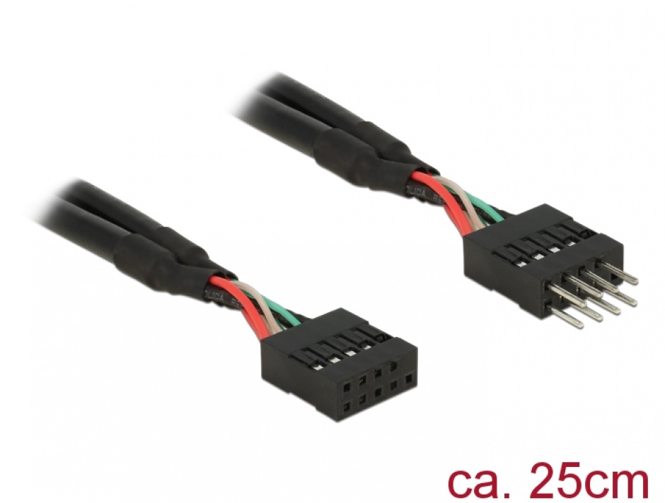 Cablu prelungitor pin header USB 2.0 10 pini T-M 25cm, Delock 83873 conectica.ro