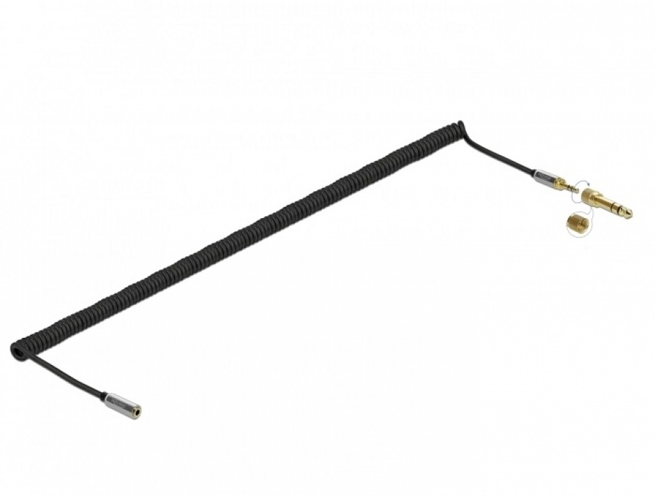 Cablu prelungitor spiralat jack stereo 3.5mm 3 pini T-M + adaptor 6.35mm 5m, Delock 85834 conectica.ro