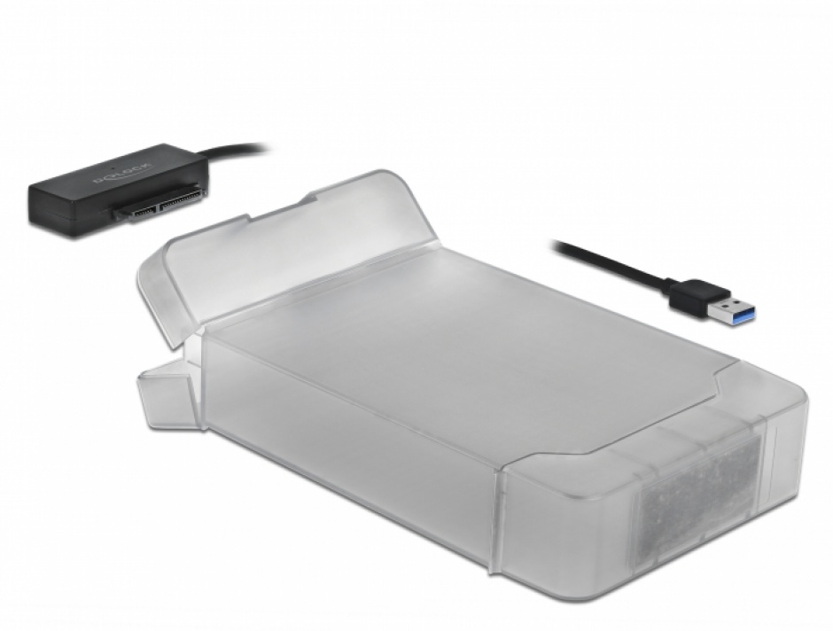 Adaptor USB 3.0 la SATA III pentru HDD 3.5″ cu carcasa protectie 45cm, Delock 64086 imagine noua