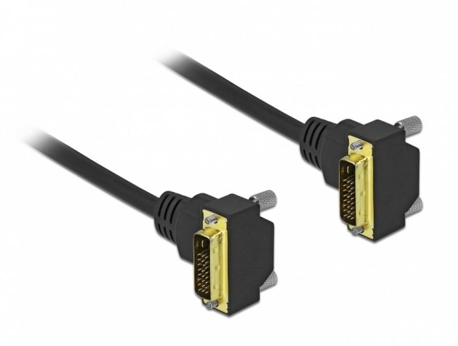 Cablu DVI-D Dual Link 24+1 pini unghi 90 grade T-T 2m Negru, Delock 85898 conectica.ro