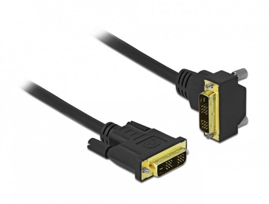 Cablu DVI-D Single Link 18+1 pini drept/unghi 90 grade T-T 2m Negru, Delock 85902 conectica.ro